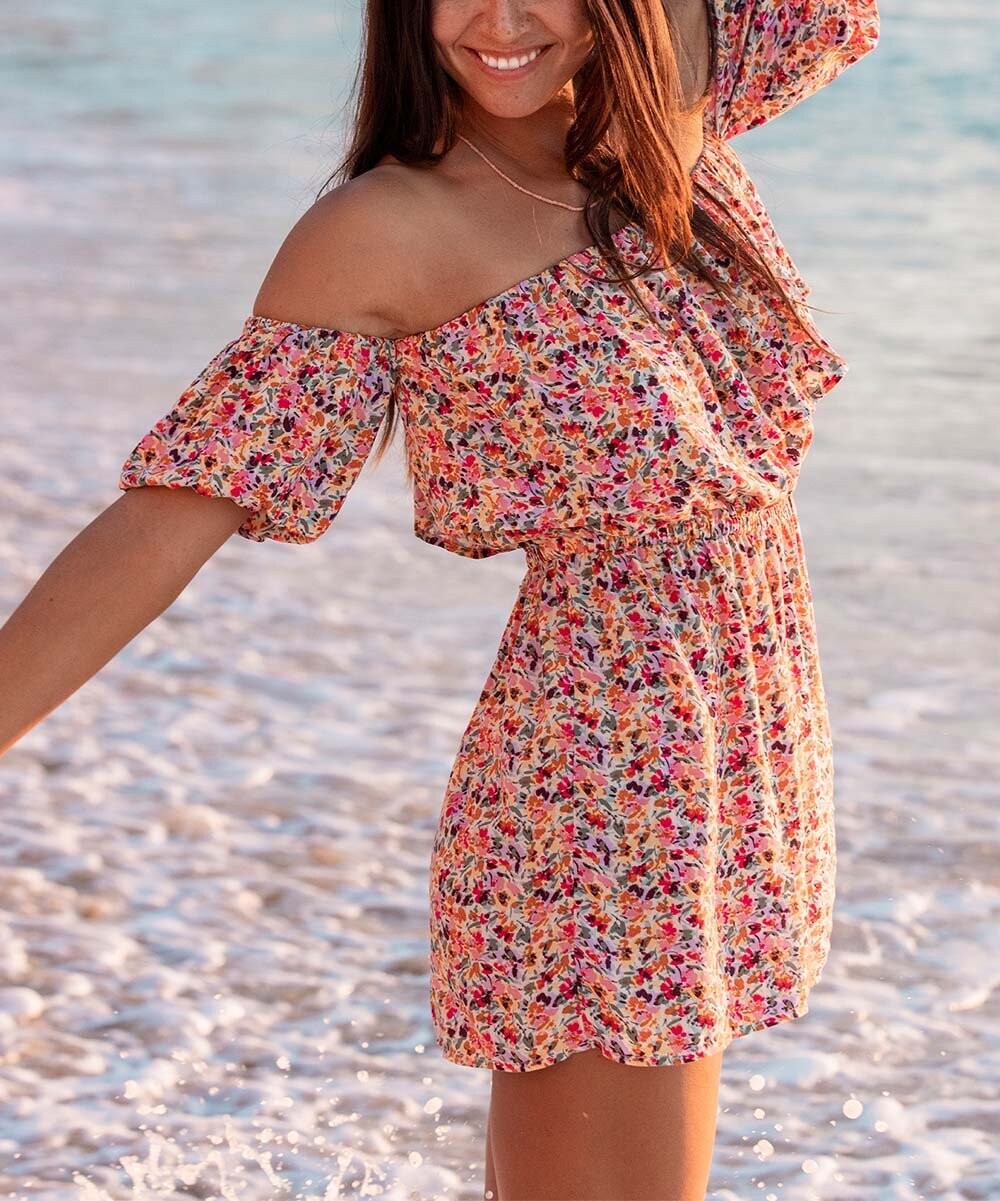 Roxy | Pastel Rose Swept Up Another Day Off-Shoulder Romper - Juniors