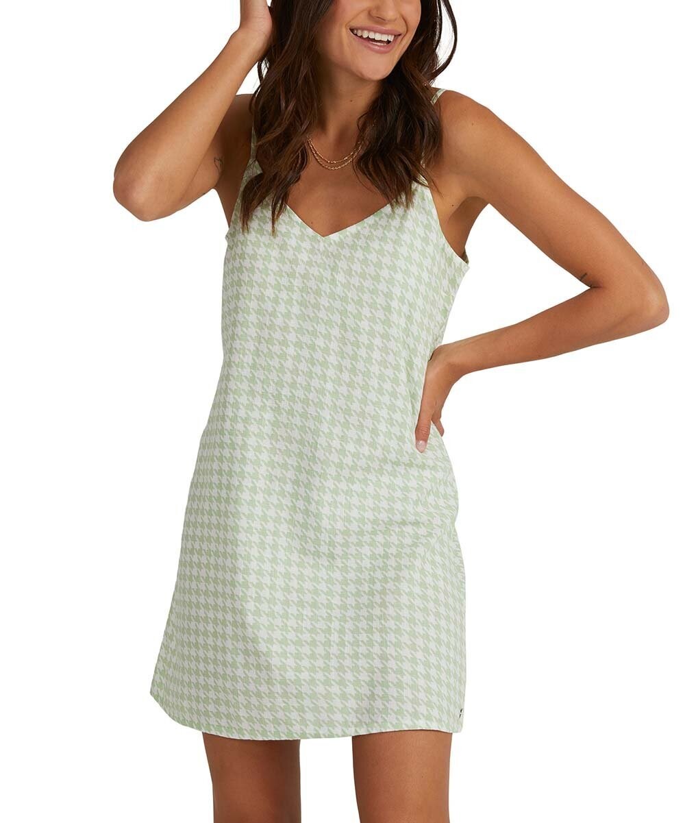 Roxy | White & Sprucetone Houndstooth Shine a Light Cami-Strap V-Neck Mini Dress - Juniors