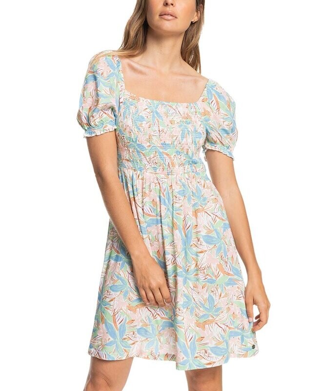 Roxy | Blue & Sprucetone Floral Les Fleur Smocked-Bodice Mini Dress - Juniors
