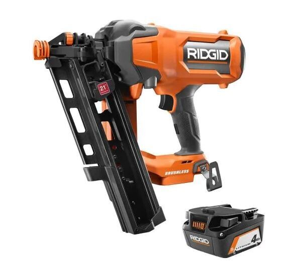 Ridgid Lithium-Ion Brush-less Cordless 21° 3-1/2 in. Framing Nailer with 18V Lithium-Ion 4.0 Ah Battery
