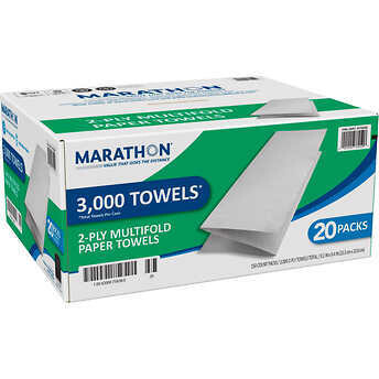 Marathon 2-Ply Multifold Paper Towels, White, 3000 ct