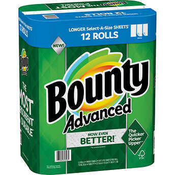 Bounty Advanced 2-Ply Paper Towels, White, 107 Select-A-Size Sheets, 12 ct