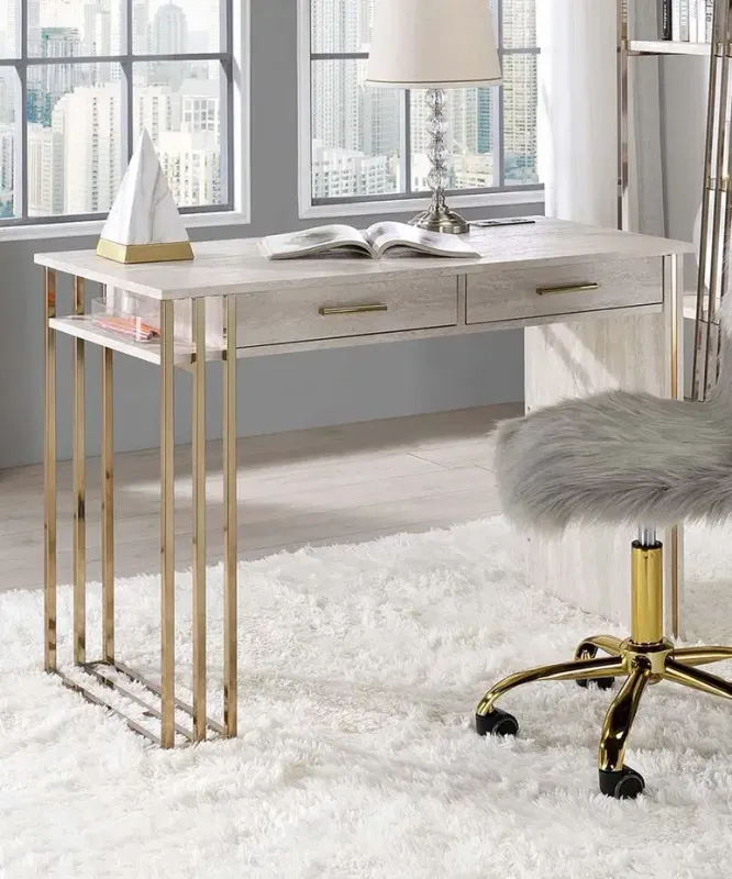 Port Desk  Antique White & Gold Tye-id Built-In USB