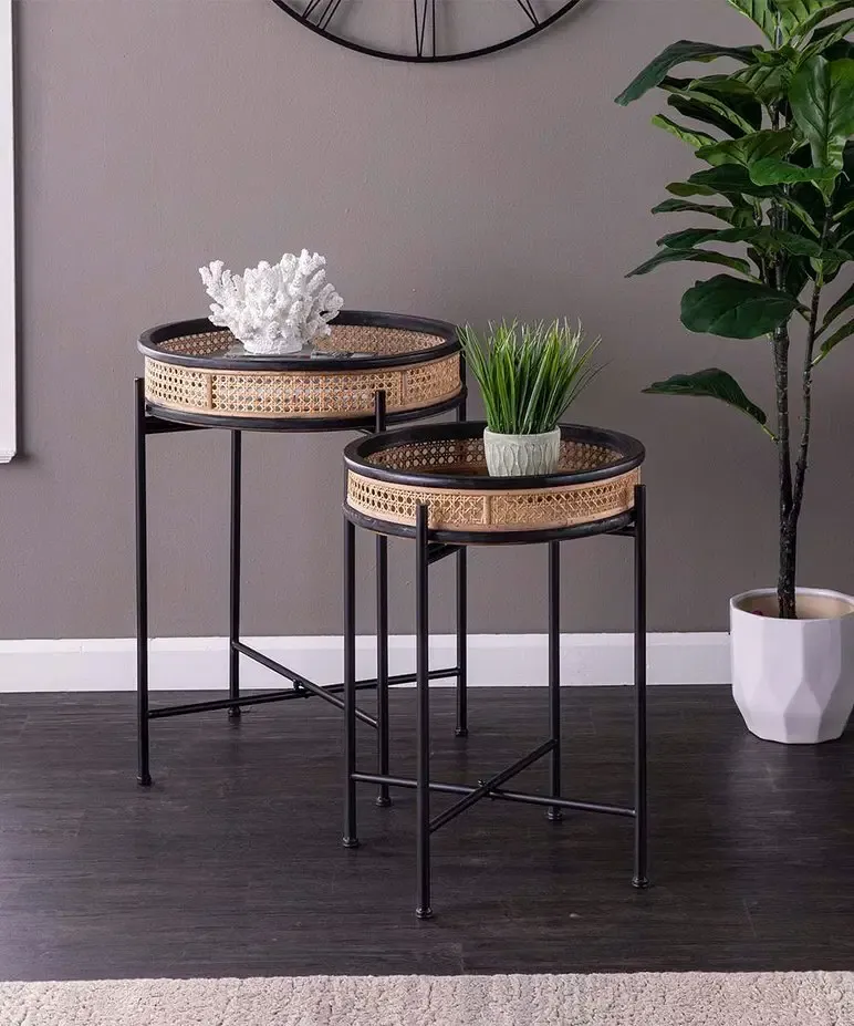 Table - Set of 2-Black & Natural Broadmont Round Side