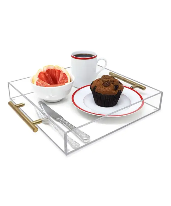 Tray-Clear & Gold-tone Handle Square Acrylic