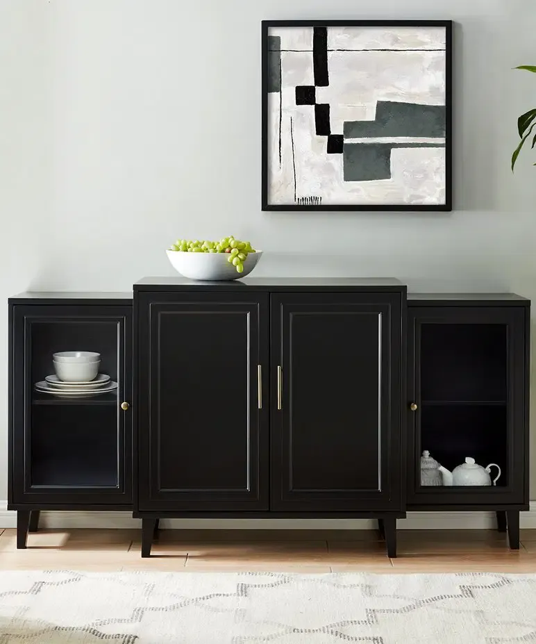 Black Four-Door Tiered Sideboard Black Four-Door Tiered Sideboard