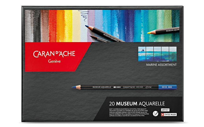 Caran Dache Museum Aquarelle 20 Color Pencils Marine