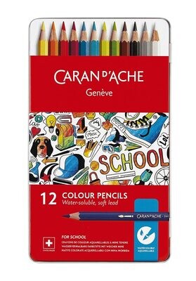 Caran Dache Water Soluble Pencils Metal Box 12 Shades