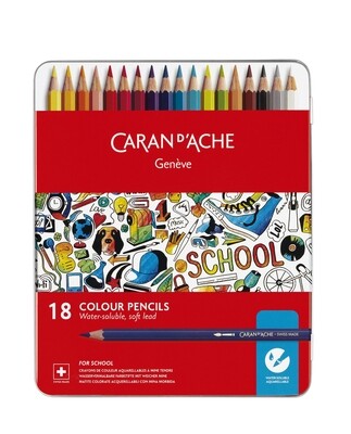 Caran Dache Water soluble Pencils Metal Box 18 Shades