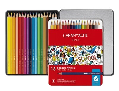 Caran D&#39;Ache Water soluble Pencils Metal Box 18 Shades