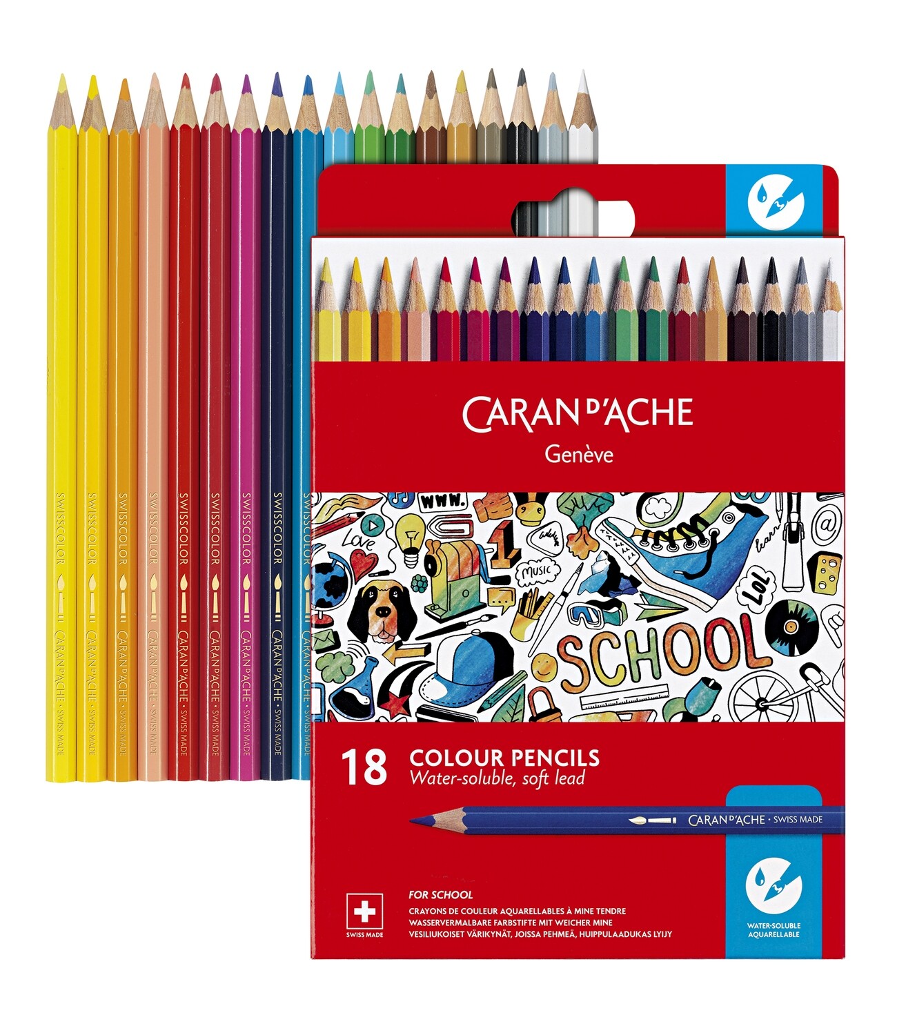 Caran D'Ache Water Soluble Pencils Cardboard 18 Shades