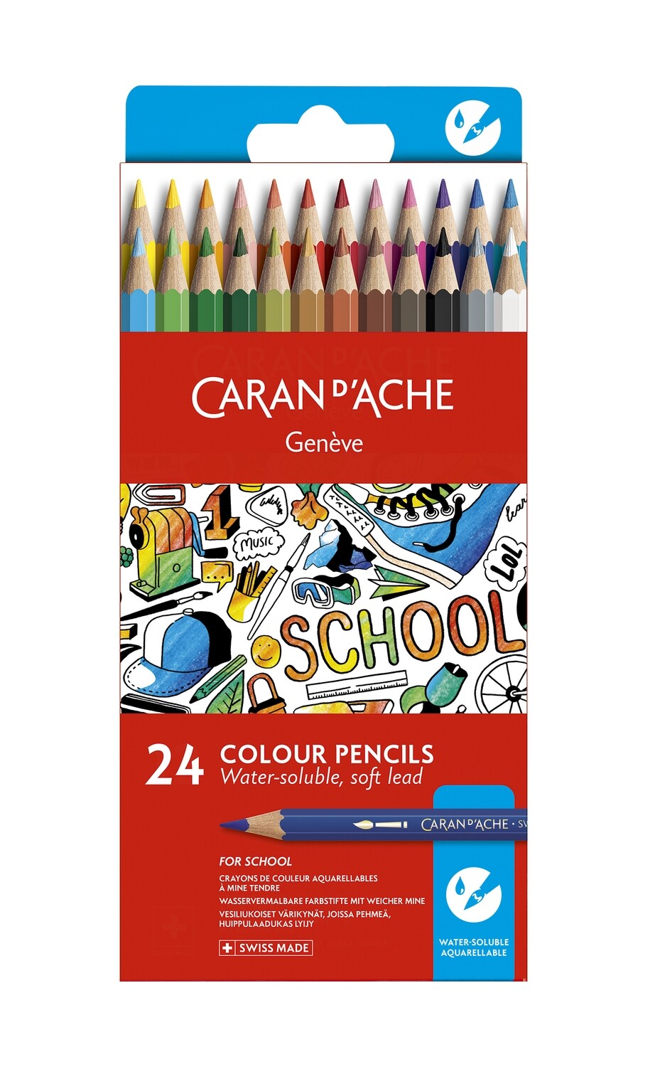 Caran Dache Water Soluble Pencils Cardboard 24 Shades