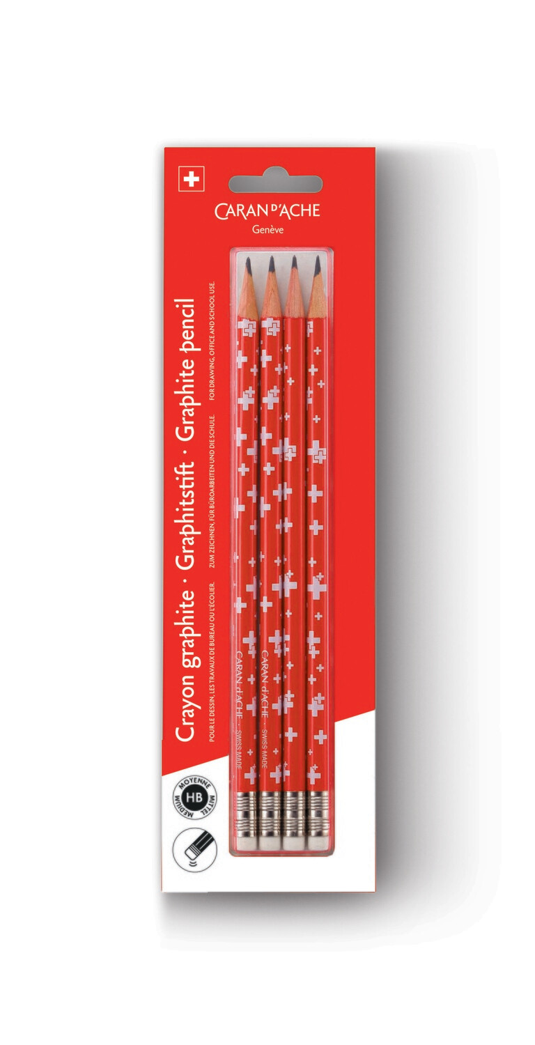 Caran Dache Swiss Flag Pencil Eraser with HB 4Pc Set