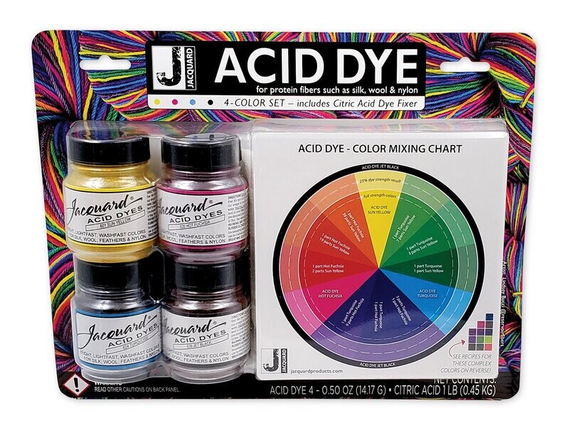 Jacquard Acid Dye 4-Color Set with Citric Acid – For Silk, Wool & Nylon Jacquard Acid Dye 4-Color Set with Citric Acid – For Silk, Wool & Nylon