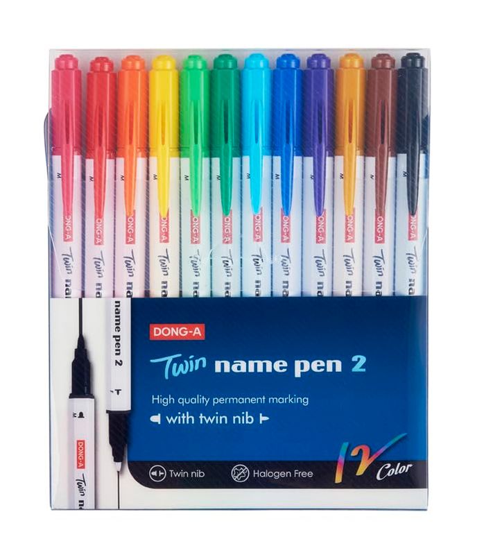 Dong-A Permanent Marker Dual Tip 1Mm &amp; 0.4Mm 12 Marker Set, Multicolor