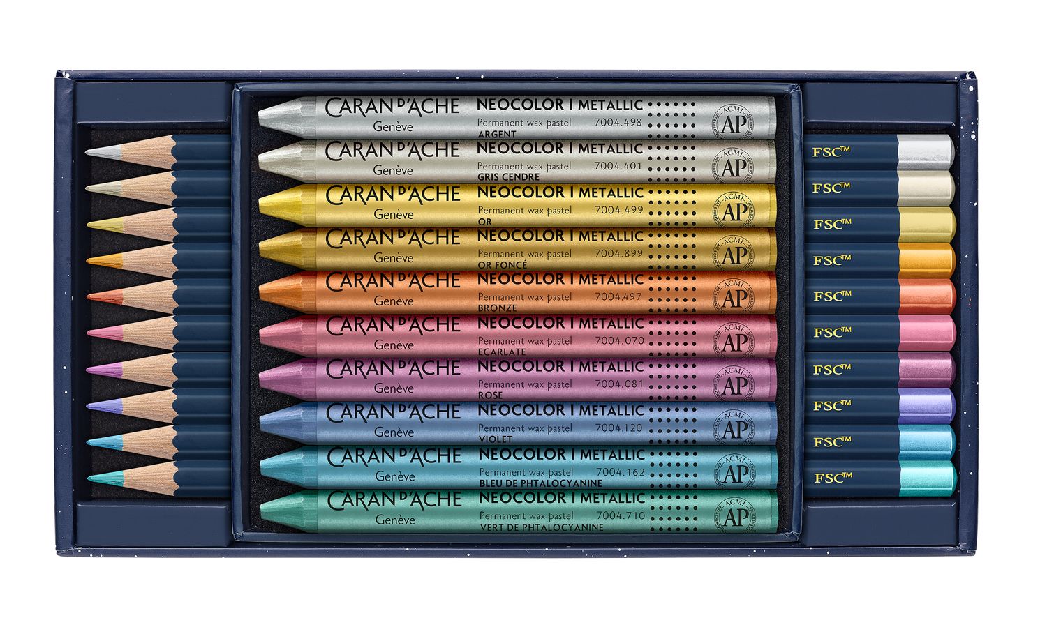 Caran D&#39;Ache Cosmic Blue Mixed Media Metallic Set – Special Edition with Metallic Pencils and Neocolor I Pastels