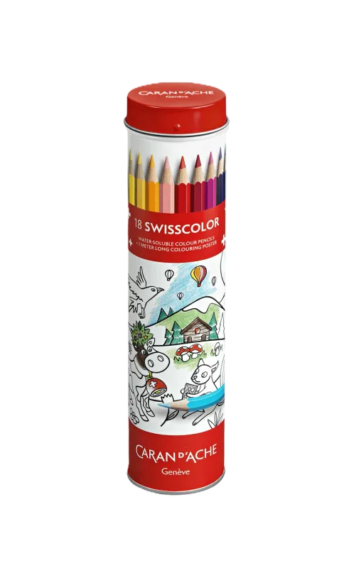 Caran D&#39;Ache  18 Swisscolor water-soluble Colour pencils + poster of Swiss Animals