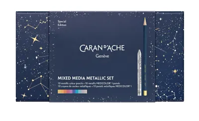 Caran D'Ache Cosmic Blue Mixed Media Metallic Set – Special Edition with Metallic Pencils and Neocolor I Pastels
