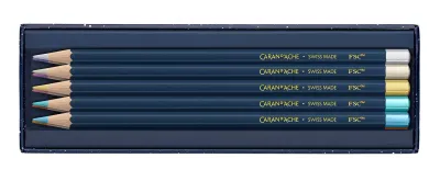 Caran D'Ache Cosmic Blue Special Edition 10 Metallic Colour Pencils Set