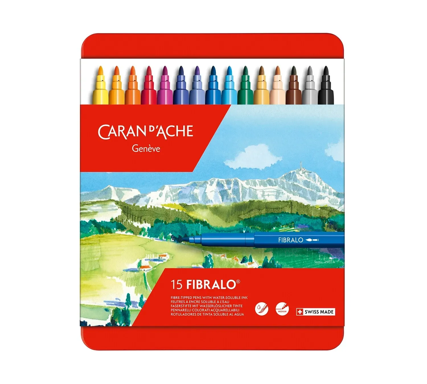 Caran D&#39;Ache Fibralo Metal Box 15 Colours Tipped