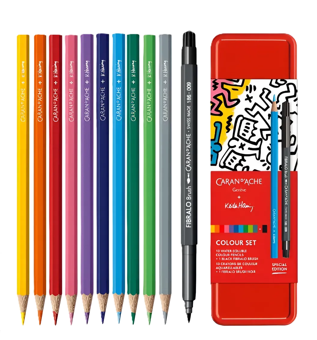 Caran D'Ache + Keith Haring Colour Set: 10 Water-Soluble Pencils &amp; Brush Pen