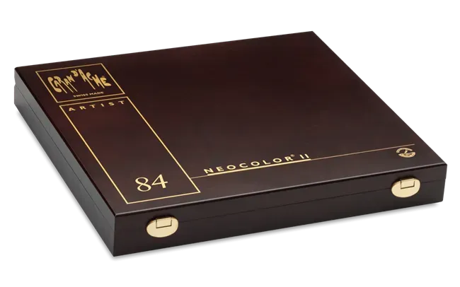 Caran d’Ache Neocolor II Aquarelle 84-colour wooden gift box featuring complete pastel collection in a premium wooden case