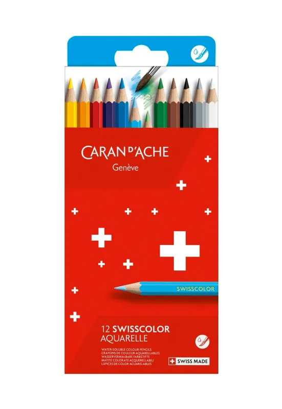 Caran D&#39;Ache Swisscolor Water Soluble Pencils 12 Shades