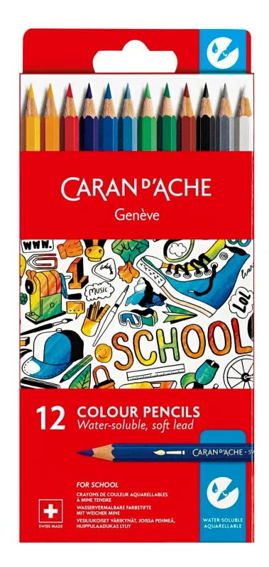 Caran D&#39;Ache Water Soluble Pencils Cardboard 12 Shades