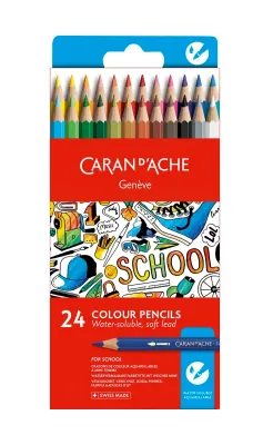 Caran D&#39;Ache Water Soluble Pencils Cardboard 24 Shades