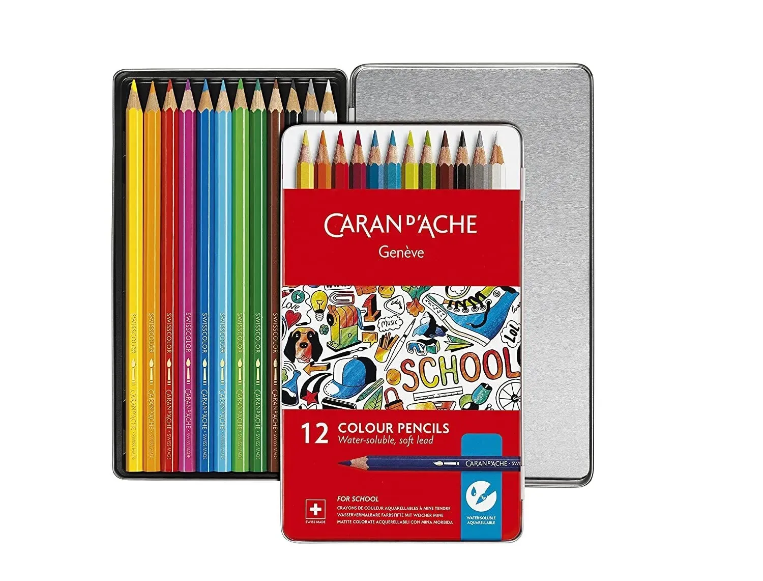 Caran D'Ache Water Soluble Pencils Metal Box 12 Shades