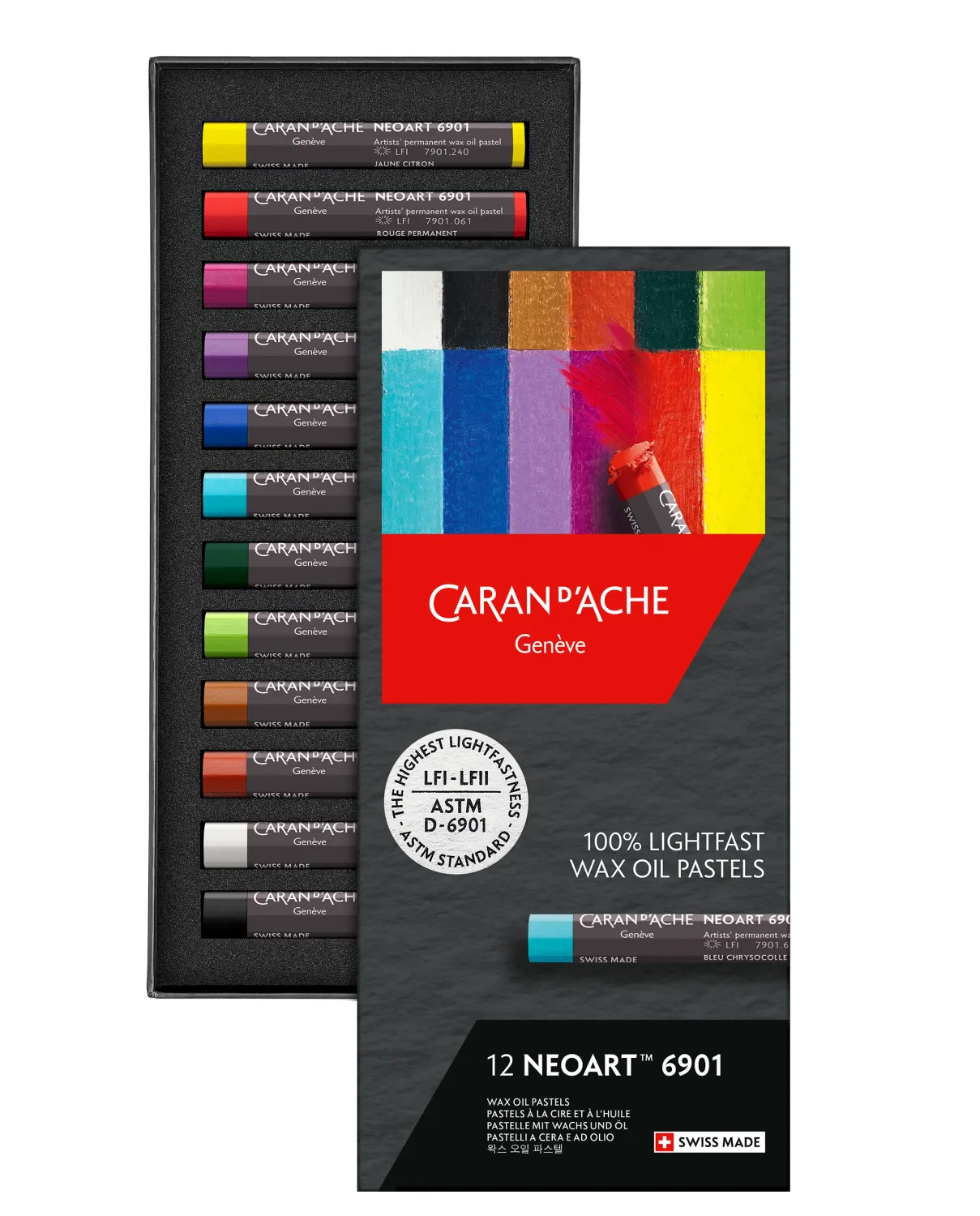Caran D&#39;Ache NeoArt 6901 Professional Wax &amp; Oil Pastels – 48 Vibrant Colors, 100-Year Lightfast, ASTM D-6901 Certified, Shades: 12 Shades