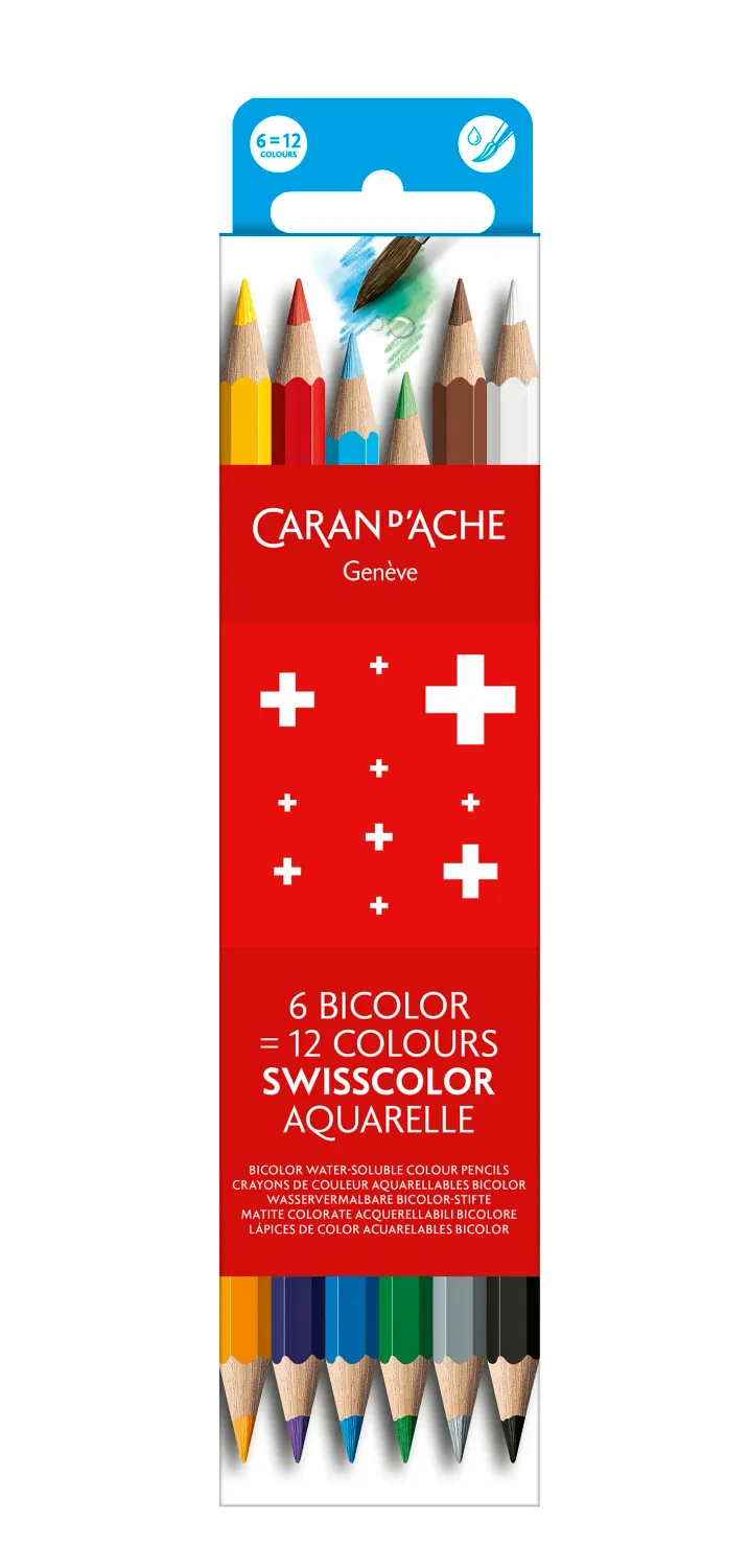 Caran d'Ache Swisscolor Water-Soluble Pencils – 6pc Set  Half-Size Colored Pencils for Art &amp; Sketching