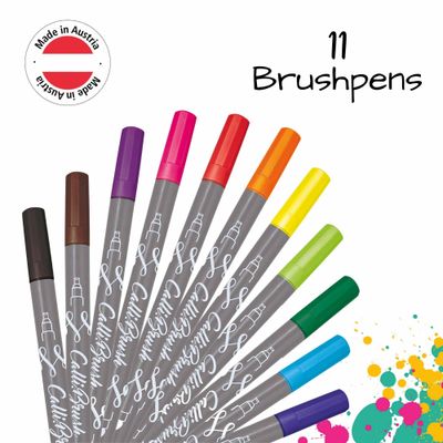 ONLINE Calligraphy Brush Double Tip Pens – 11-Colour Set (Calligraphy + Brush)
