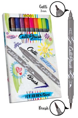 ONLINE 19051 Calligraphy Brush Set – 10 Hand Lettering Brush Pens (Double Tip)