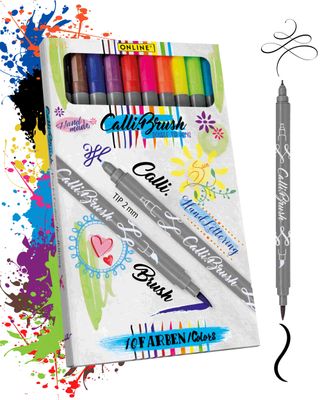 ONLINE 19051 Calligraphy Brush Set – 10 Hand Lettering Brush Pens (Double Tip)