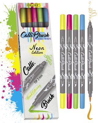 ONLINE Calligraphy Brush NEON Brush Pens – Set of 5 (Double Tip) ONLINE Calligraphy Brush NEON Brush Pens – Set of 5 (Double Tip)