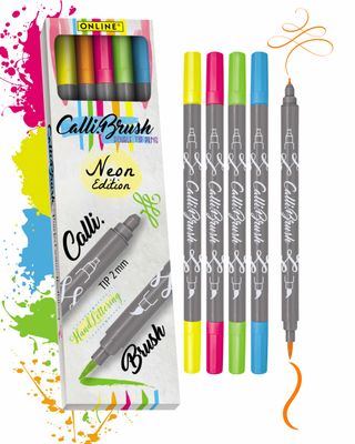 ONLINE Calligraphy Brush NEON Brush Pens – Set of 5 (Double Tip)