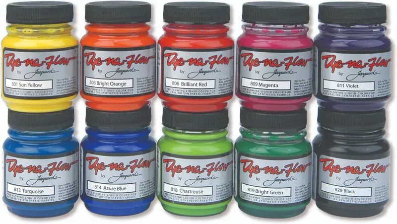 Jacquard Dye-Na-Flow 10-Color Set – Fluid Fabric Paint that Acts Like Dye (10×66.54 ml)