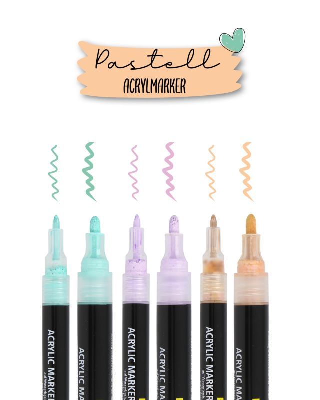 Pastel Lettering Set – 6-Piece Acrylic &amp; Fineliner Marker Kit
