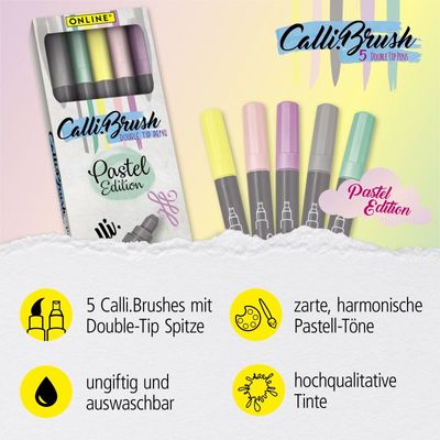 Online Calli.Brush Pens – Pastel Edition | Double Tip Calligraphy &amp; Brush Pens 5 Colours Set