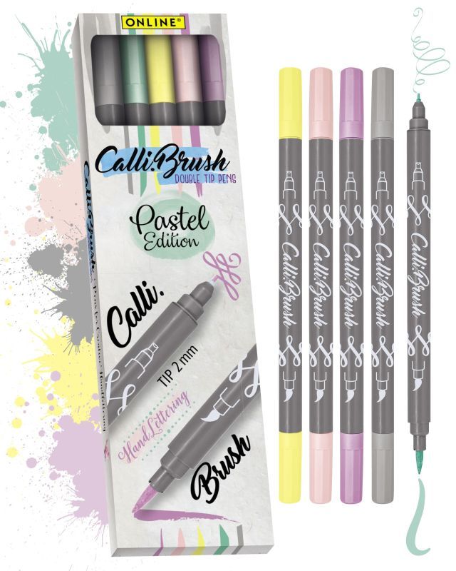 Online Calli.Brush Pens – Pastel Edition | Double Tip Calligraphy &amp; Brush Pens 5 Colours Set