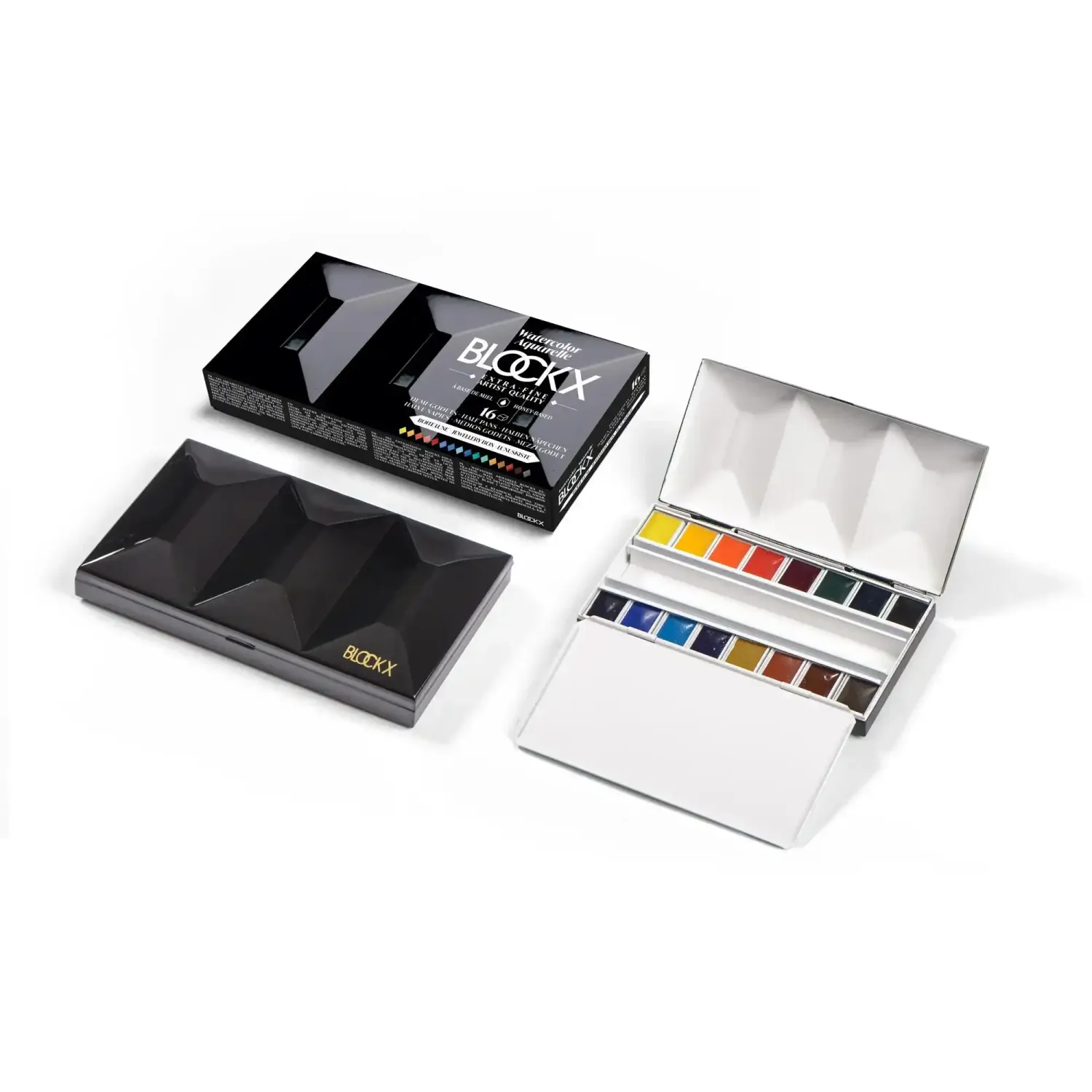 BLOCKX bijou watercolour box with 16 extra fine half pans