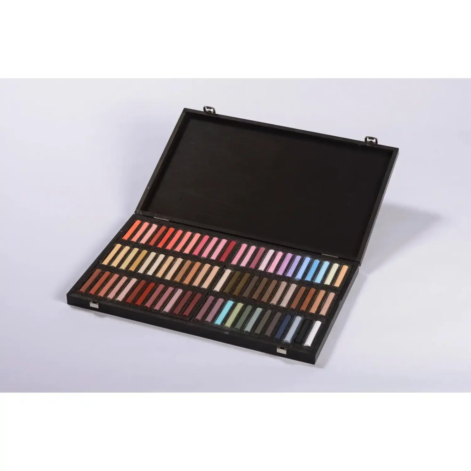 Open BLOCKX 72 portrait soft pastel wooden box showing full skin tone range