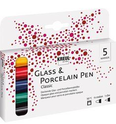 KREUL Glass &amp; Porcelain Pen Classic Set of 5 in assorted colors for decorating heat-resistant glass, porcelain, ceramic