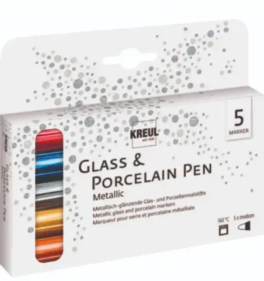 KREUL Glass & Porcelain Pen Metallic medium Set of 5 KREUL Glass & Porcelain Pen Metallic medium set of 5 with colored markers