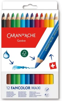 Caran D'Ache Fancolor Maxi Watercolor Pencils 12 Shades