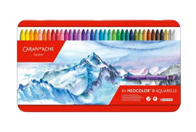 Caran d’Ache NEOCOLOR™ II Aquarelle – 84-Colour Set (Metal Tin) Caran d’Ache Neocolor II Aquarelle Full Range 84-colour metal tin with neatly arranged pastels