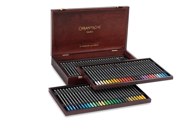 Caran d’Ache Museum Aquarelle wooden collector’s box with 80 Swiss-made watercolour pencils