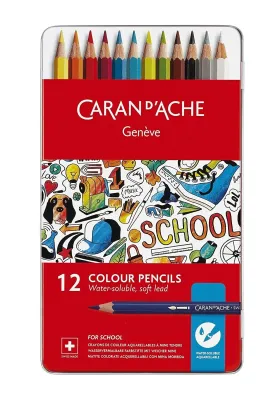 Caran D'Ache Water Soluble Pencils Metal Box 12 Shades