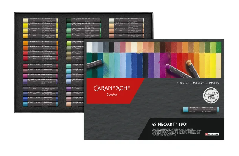 Caran D'Ache NeoArt 6901 Professional Wax &amp; Oil Pastels – 48 Vibrant Colors, 100-Year Lightfast, ASTM D-6901 Certified